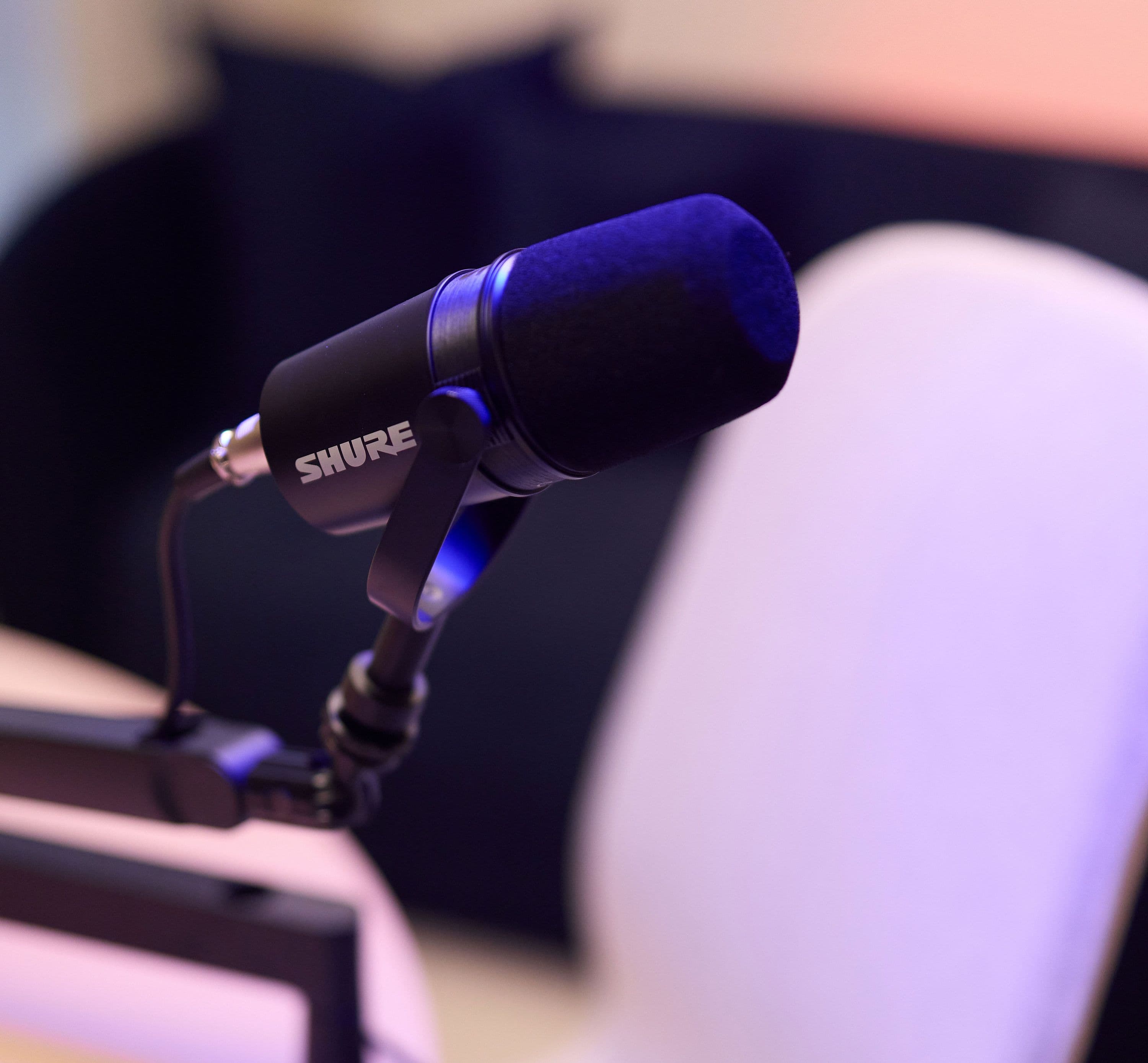 podcasting microphone on a mic arm